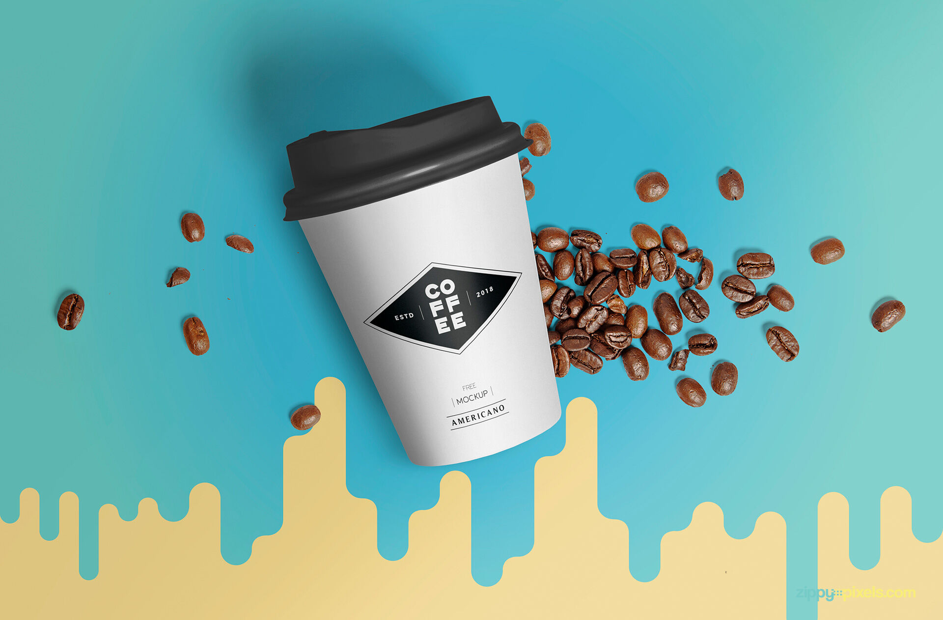Mockup of Paper Coffee Cup Laid in Top View Featuring Coffee Beans preview