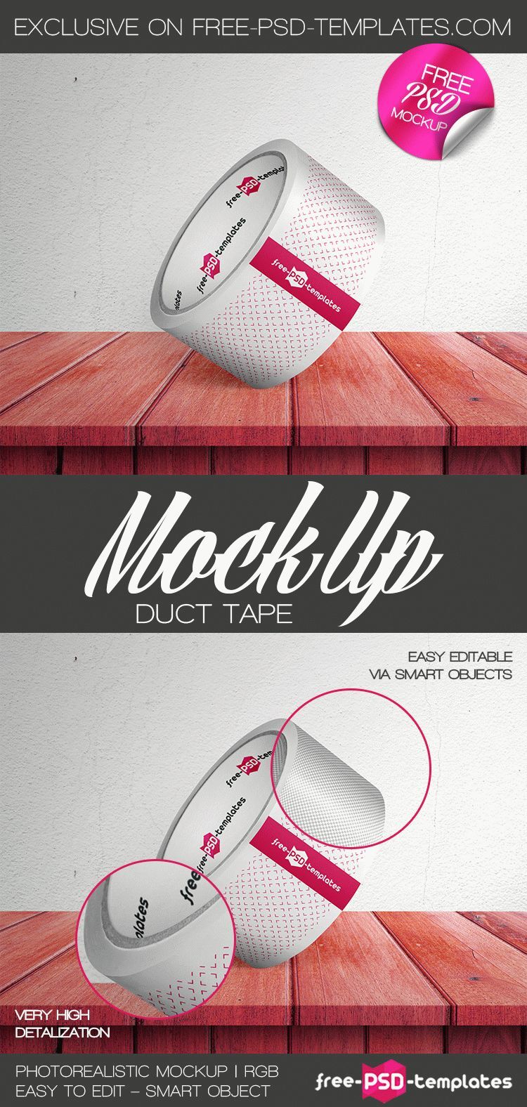 Mockup of a Floating Duct Tape on a Wooden Table