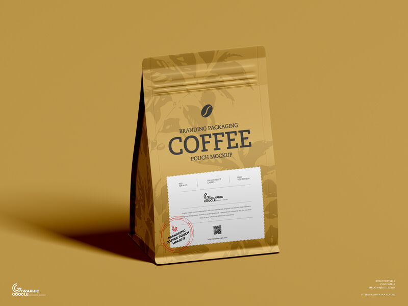 Sealed Coffee Packaging Packet in Perspective Mockup preview