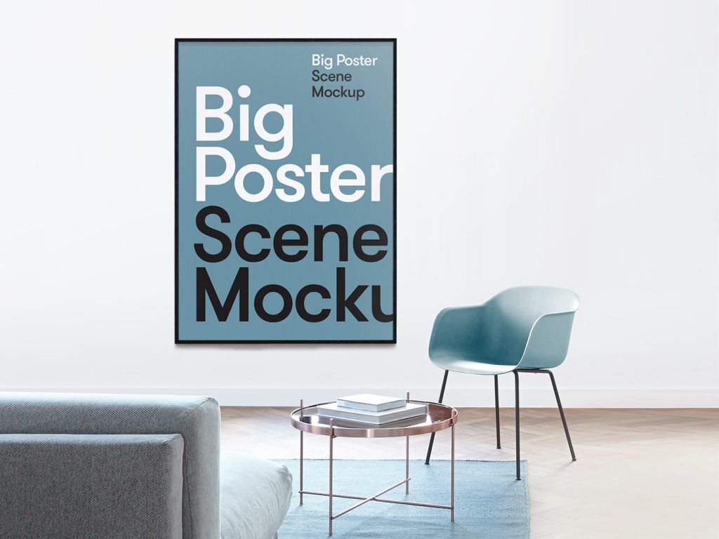 Mockup Featuring Big Poster on Wall with Furniture Around preview
