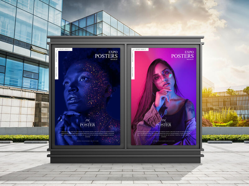Front View of Two Modern Street Posters Mockup preview