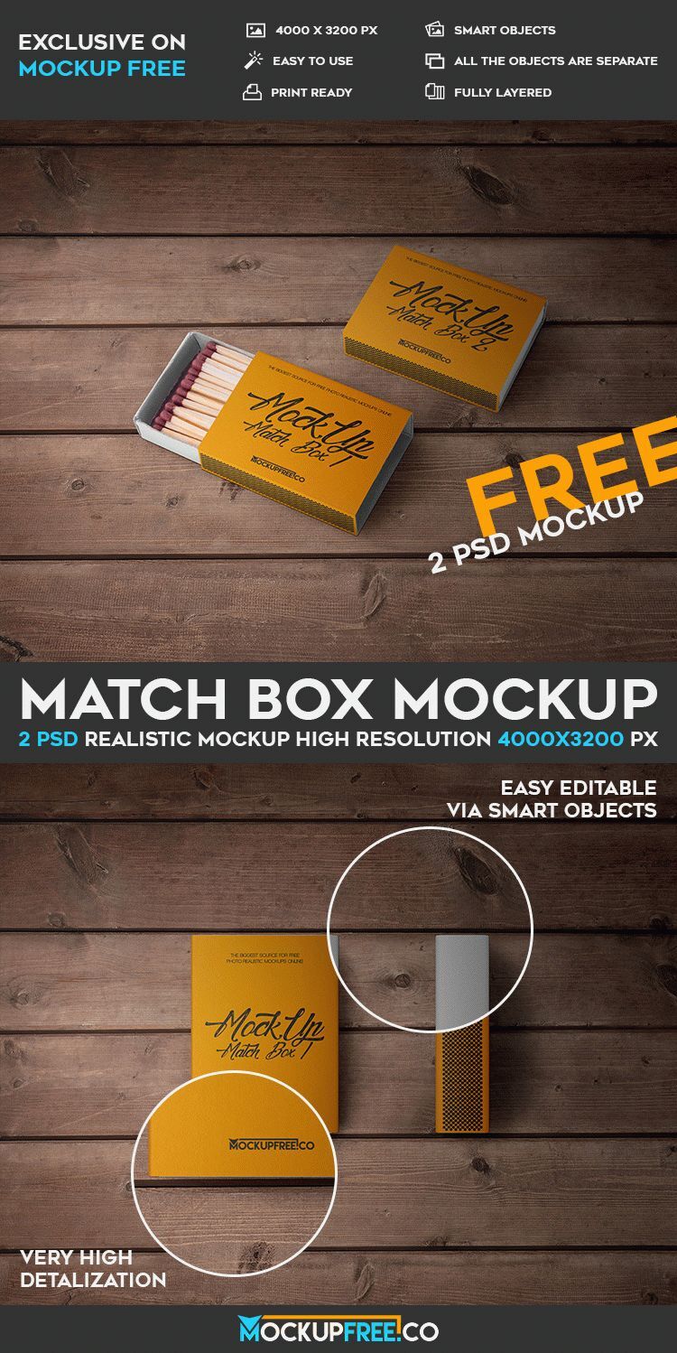 Two Mockups of Match Boxes on Wooden Surface