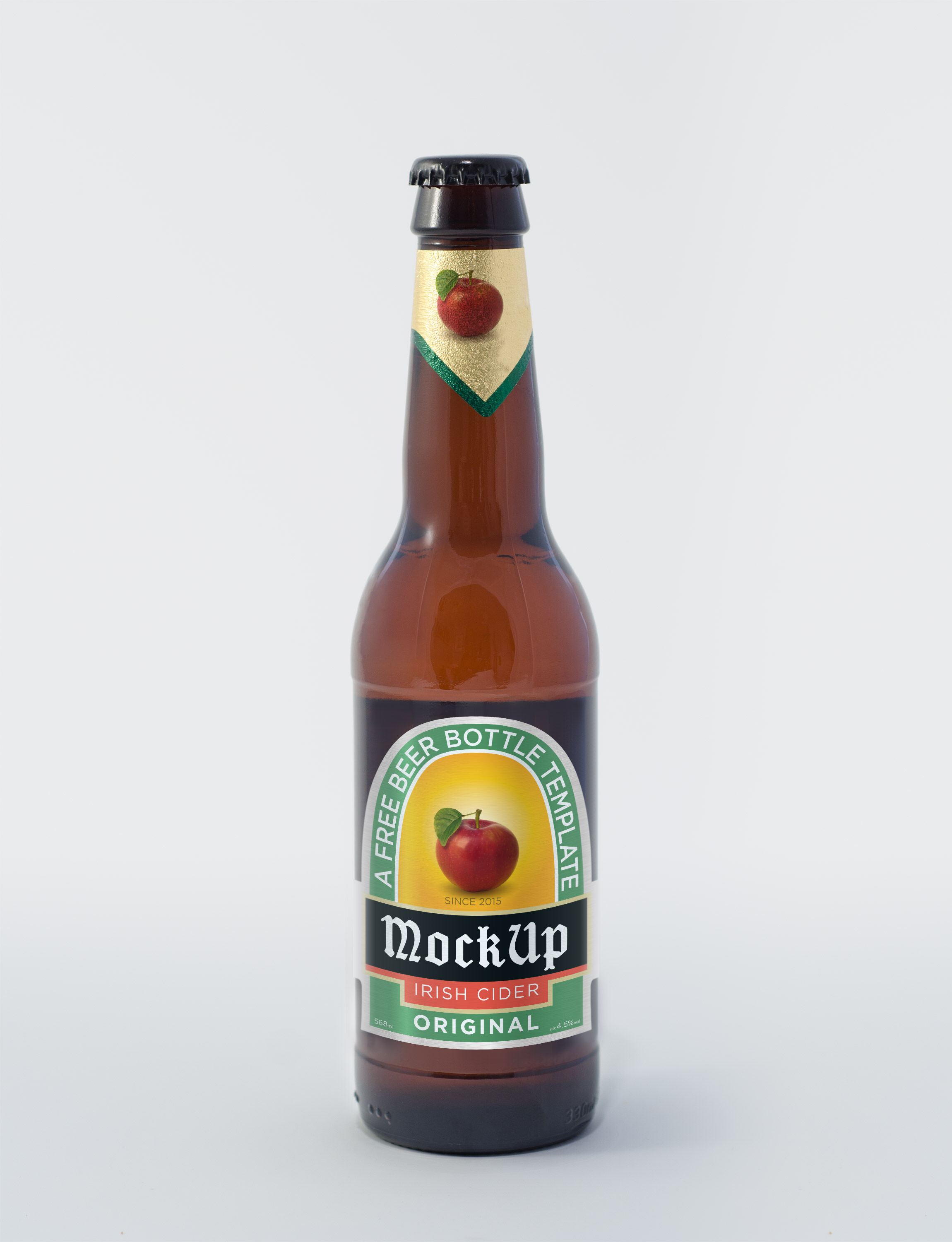 Glass Beer Bottle Mockup Front View with Simple Background