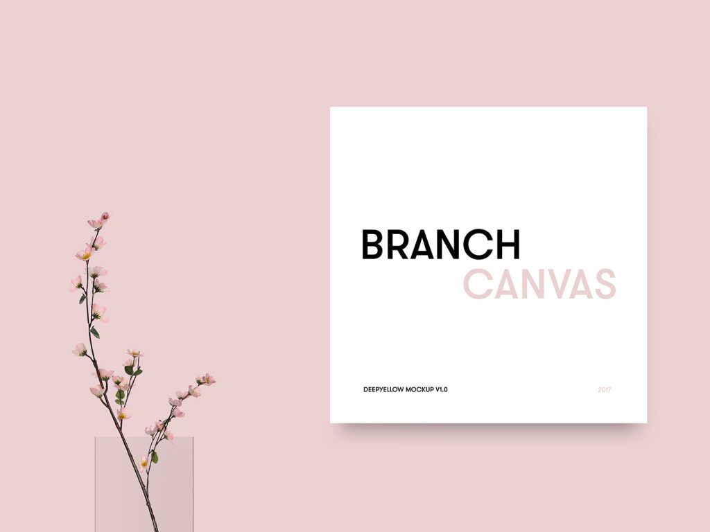 Mockup Featuring Square Canvas on Wall Beside Blossoms preview