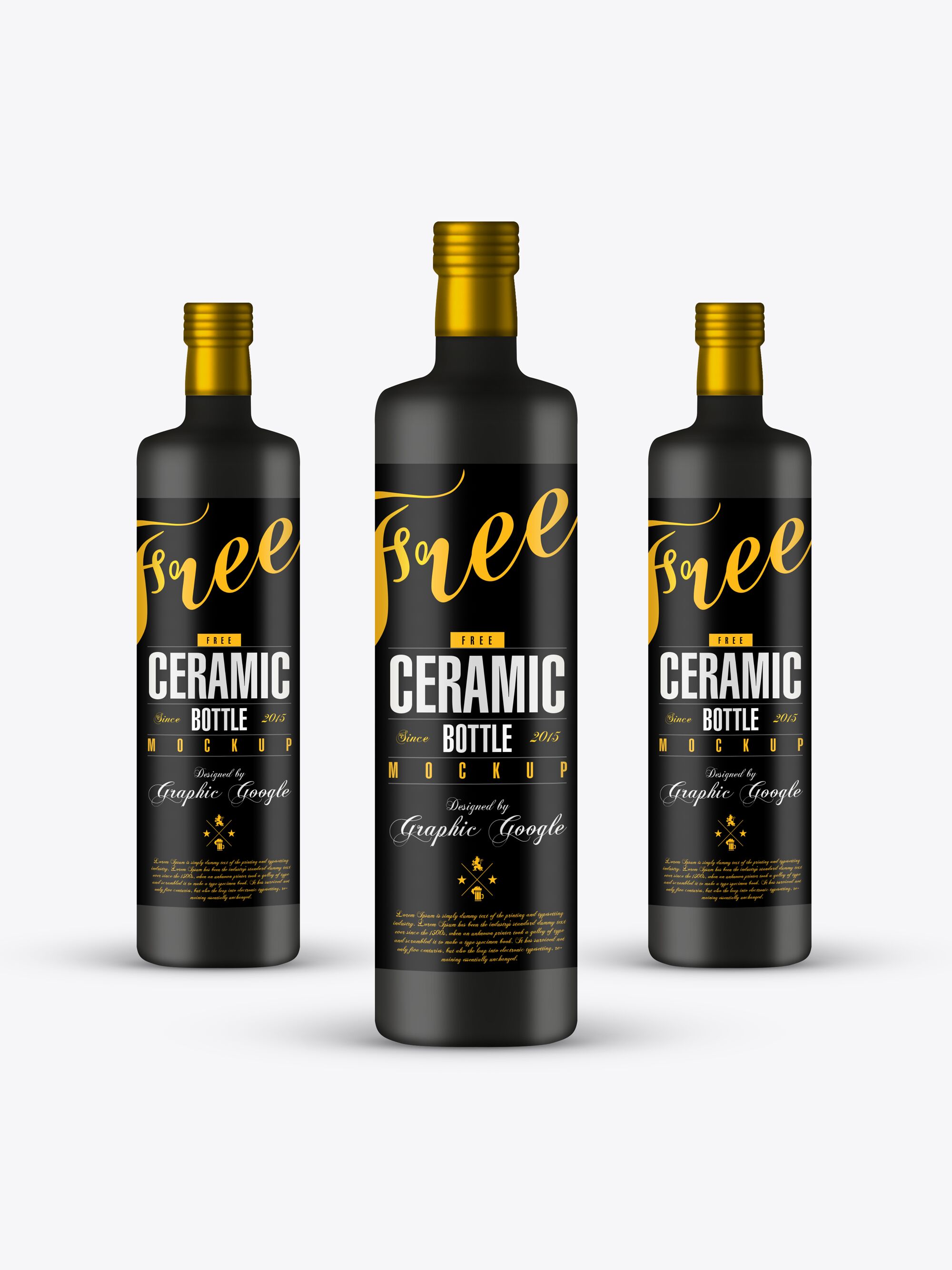 Front View Mockup Featuring Three Tall Ceramic Bottles preview