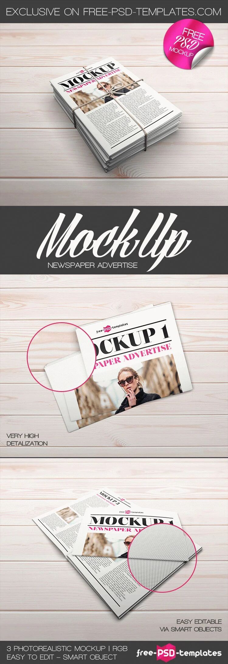 Three Mockups Including a Bundle of Newspapers preview