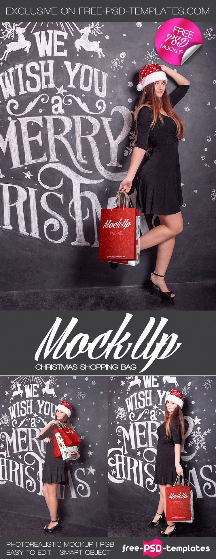 Mockup Showing a Woman Holding Christmas Shopping Bags