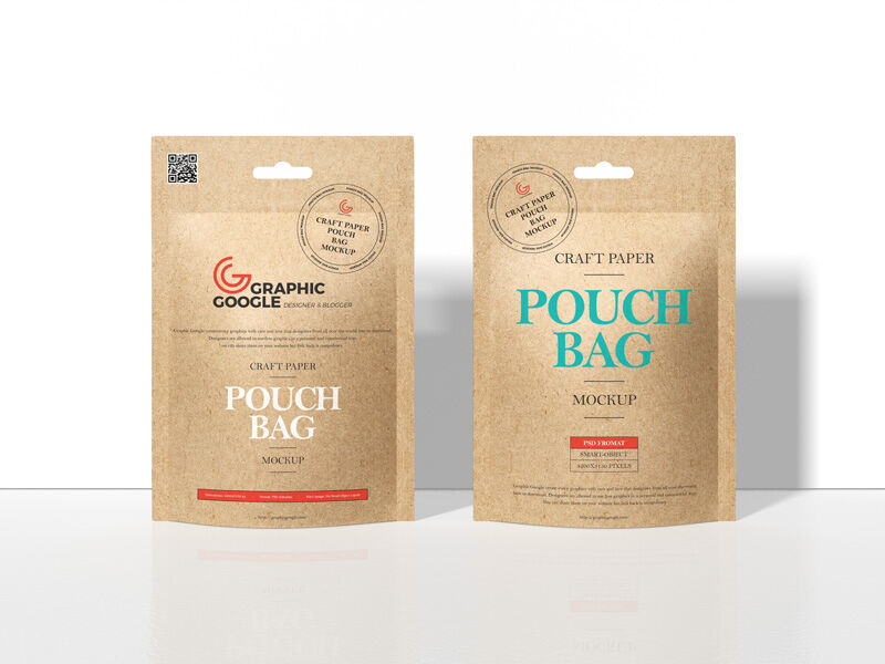 Mockup of Two Kraft Packets Standing in the Front View preview