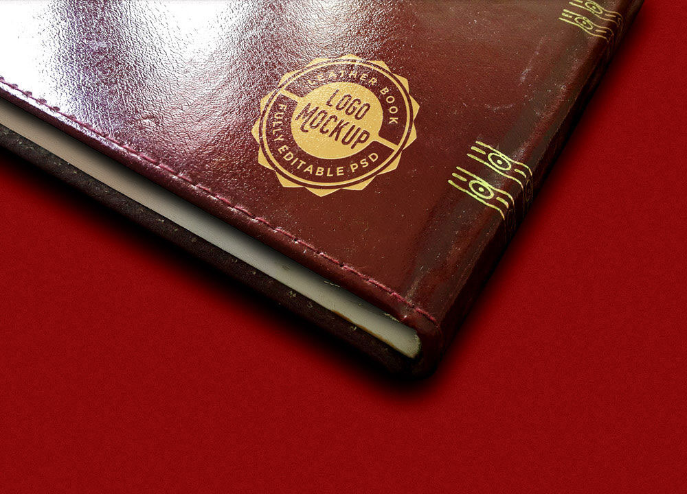 Close-Up Vintage Leather Book Logo Mockup preview