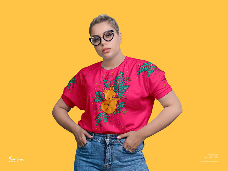 Mockup Showcasing Young Woman Wearing Crew Neck T-shirt