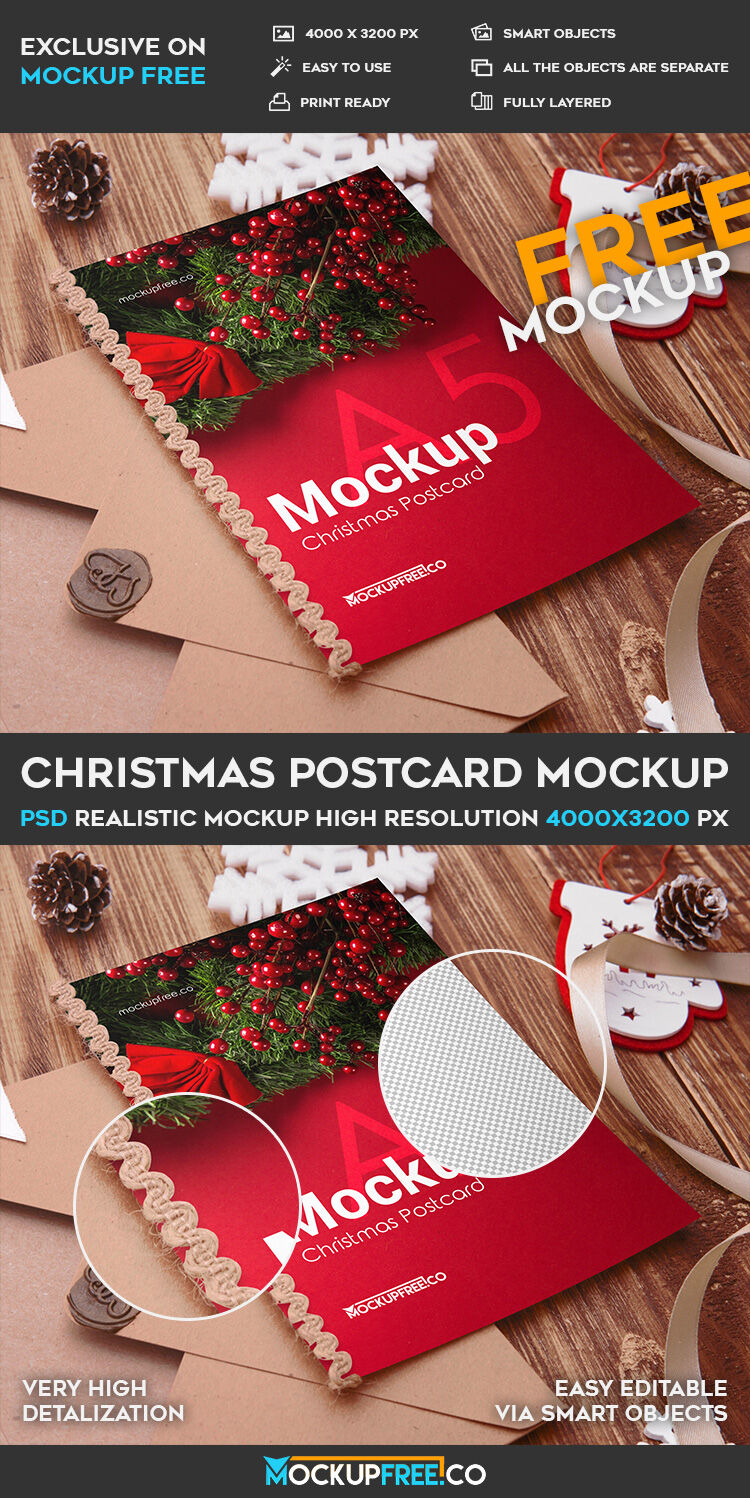 Mockup Featuring Christmas Postcard Perspective View