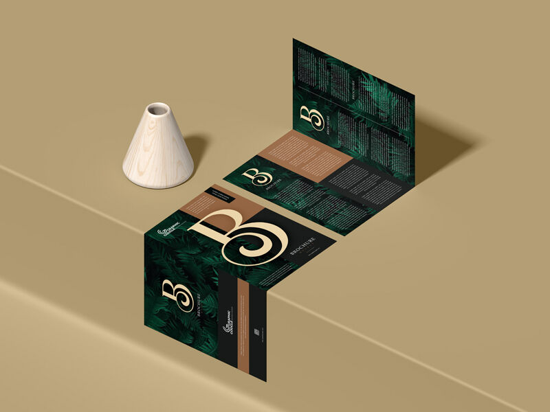 Mockup of Two A4 Bi-Fold Brochures at the 3\4 Angle View preview