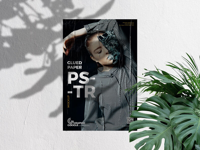Mockup of Vertical Paper Glued to Concrete Wall in Front View preview