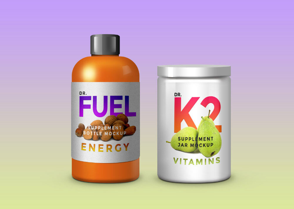 Front-View Supplement Jar and Bottle Mockup Templates