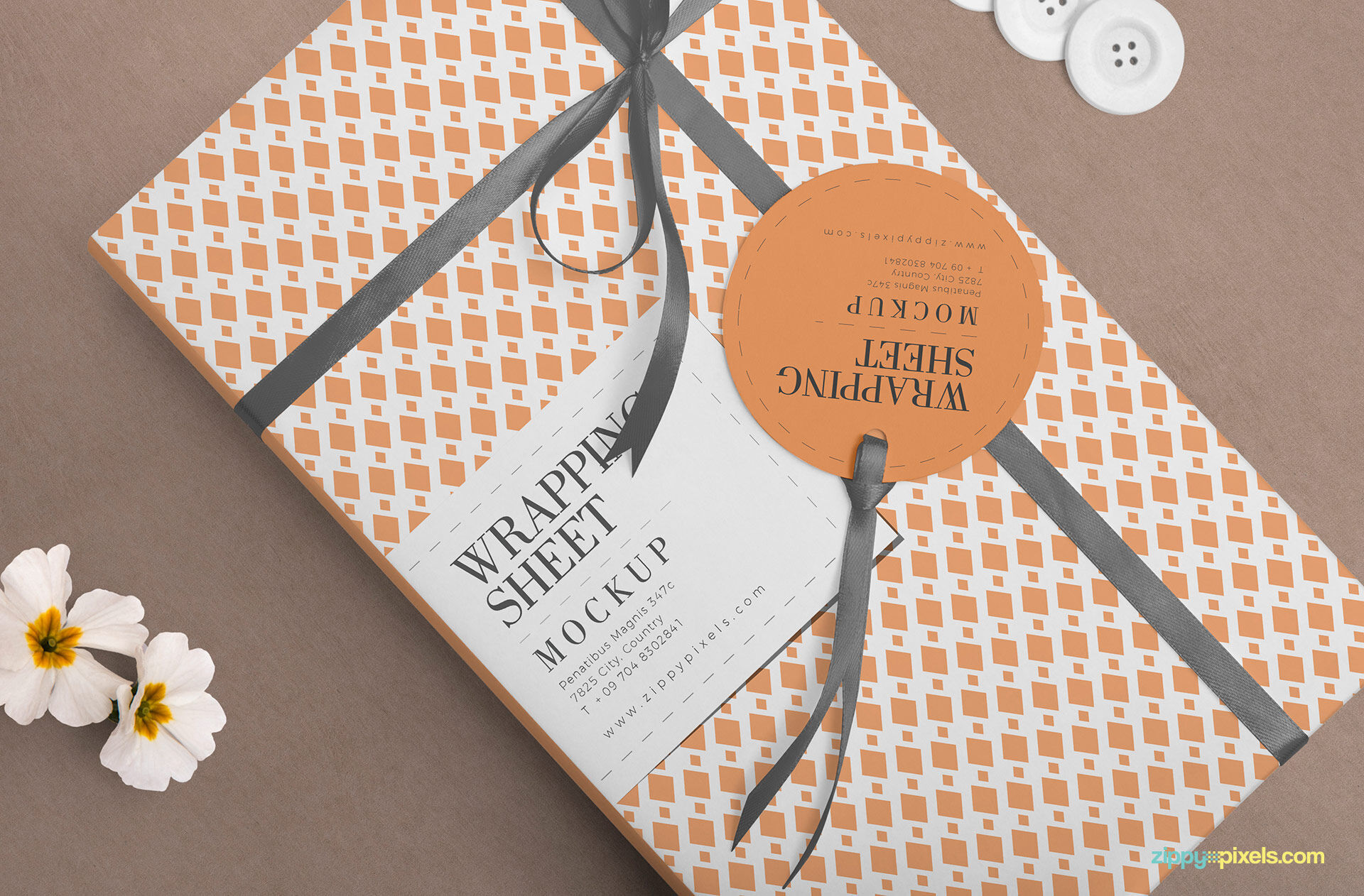 Wrapping Paper with Round Tag Mockup preview