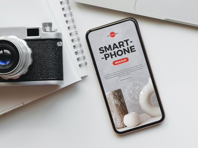 Top View Smartphone Screen Mockup on Desk with a Camera preview
