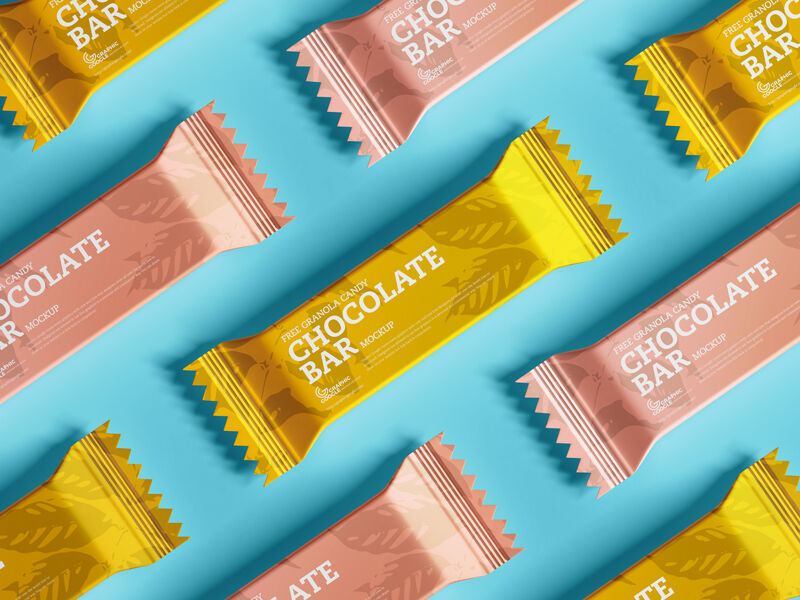 Mockup of Chocolate Bar Packets in Grid Style