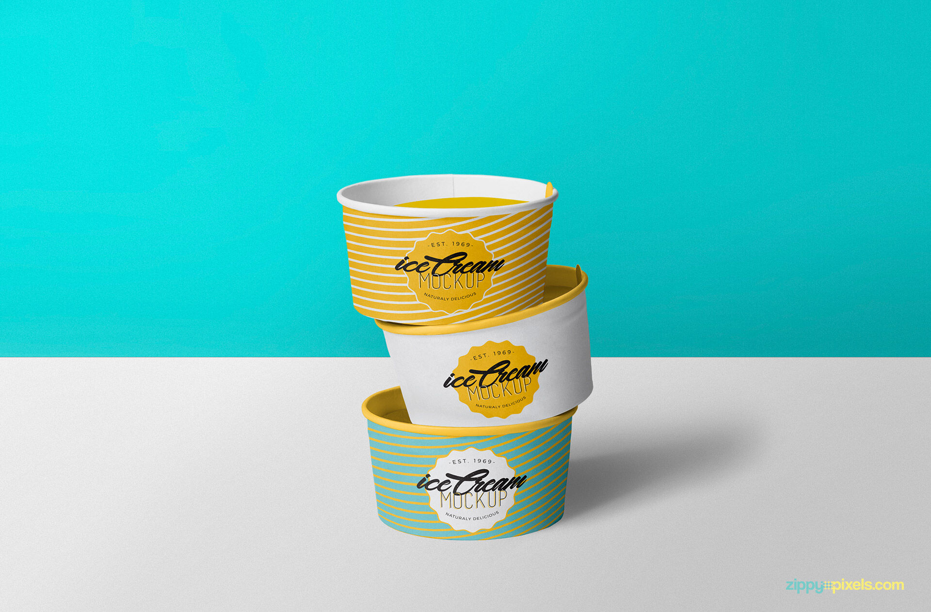 Mockup of Three Ice-Cream Cups on Top of Each Other