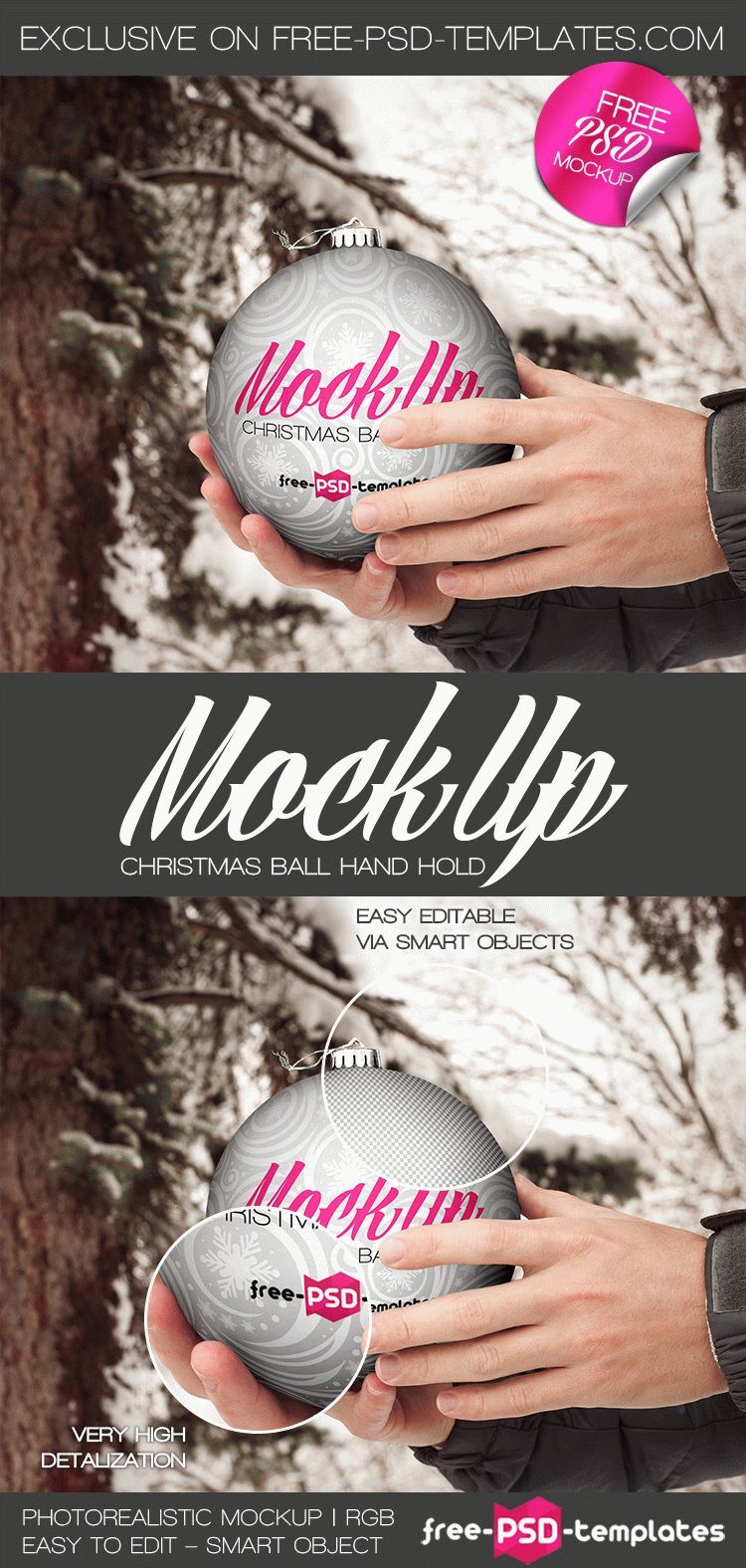 Mockup Featuring a Hand Holding a Christmas Ball