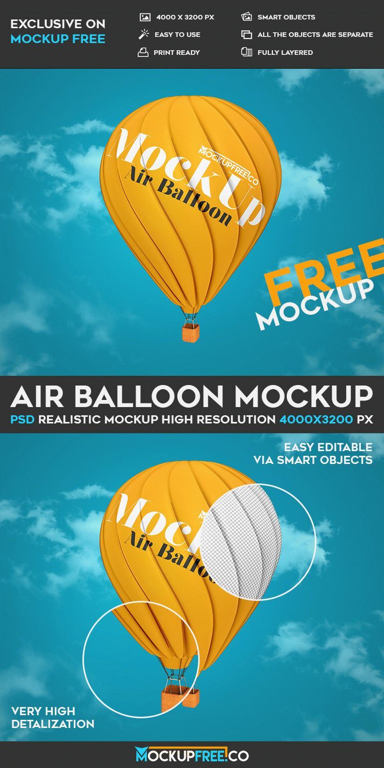 Mockup Displaying Big Air Balloon Flying in the Sky