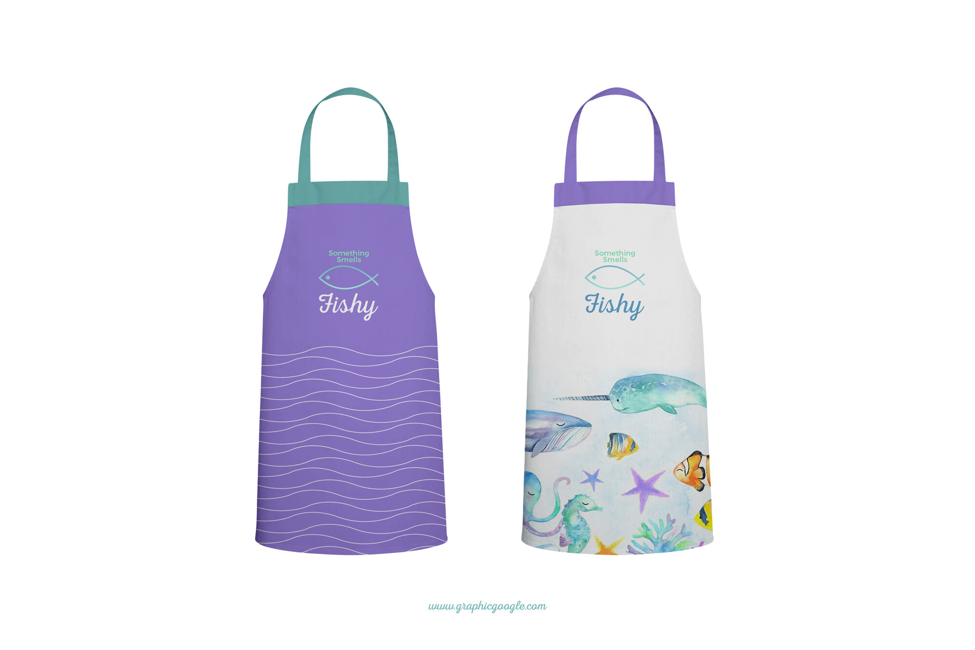 Mockup of Two Kitchen Aprons Floating with a Front View