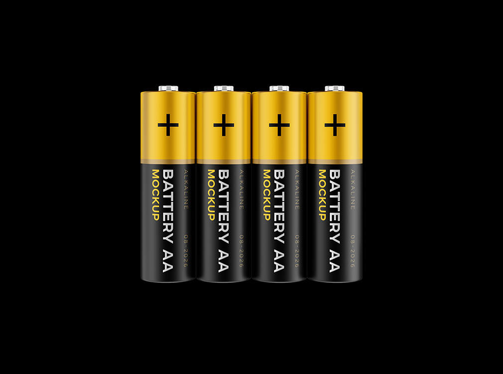 Three Mockups Displaying Front View of Standing Aa Batteries