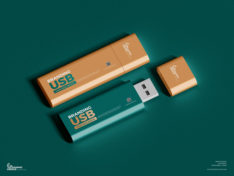 Perspective View of a Pair of USB Flash Drives Mockup