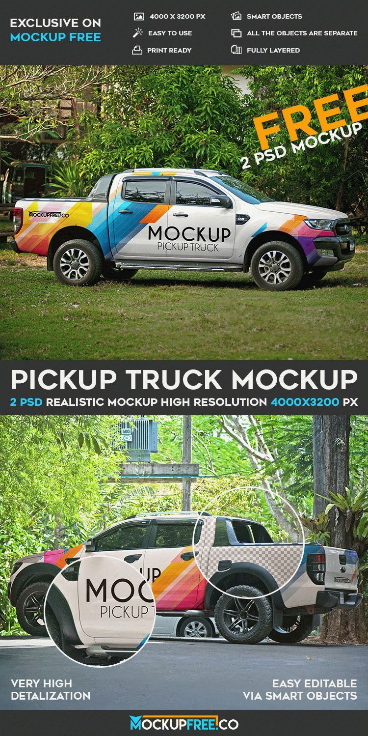 Two Mockups of a Pickup Truck in Two Views