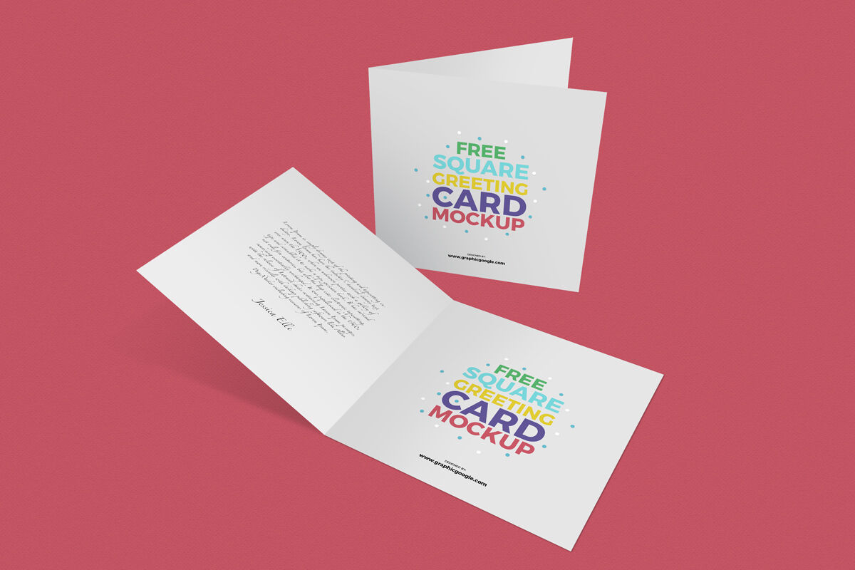 Front View of Two Square Bi-Fold Greeting Cards Mockup