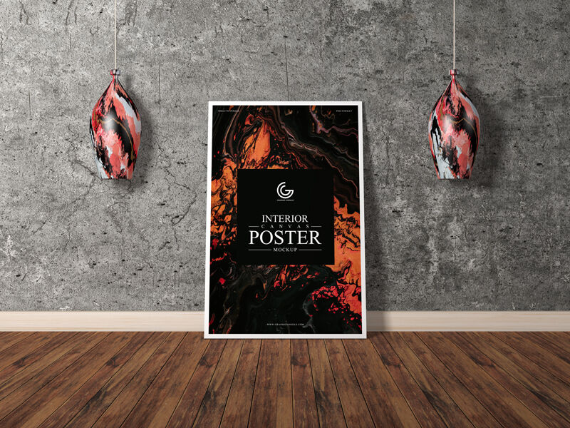 Mockup of Interior, Vertical Canvas Poster in Front View Featuring Drop Lights