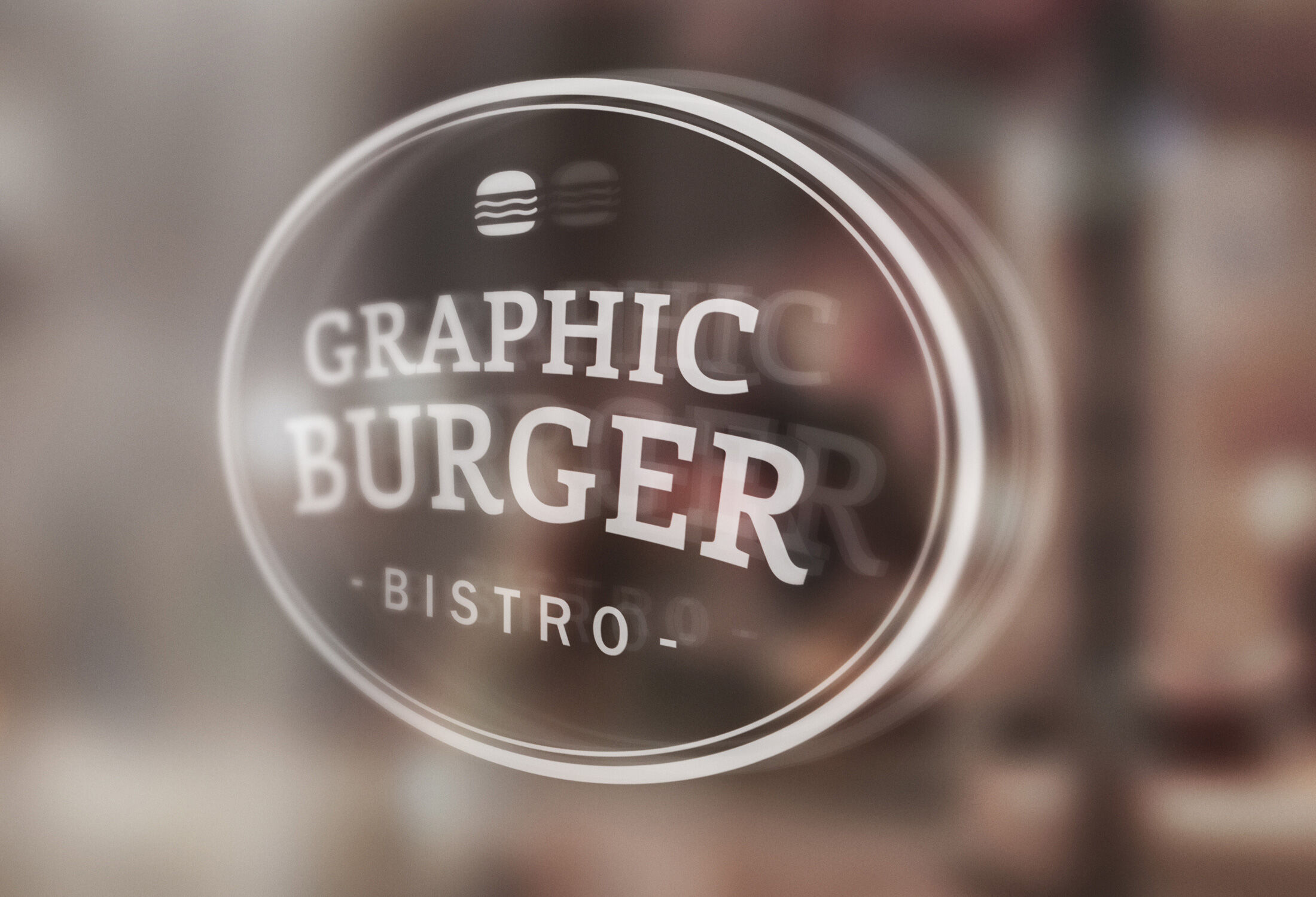 Close-up View of Window Signage with Blurry Background Mockup