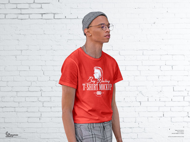 3/4 View Mockup of Boy Wearing T-shirt