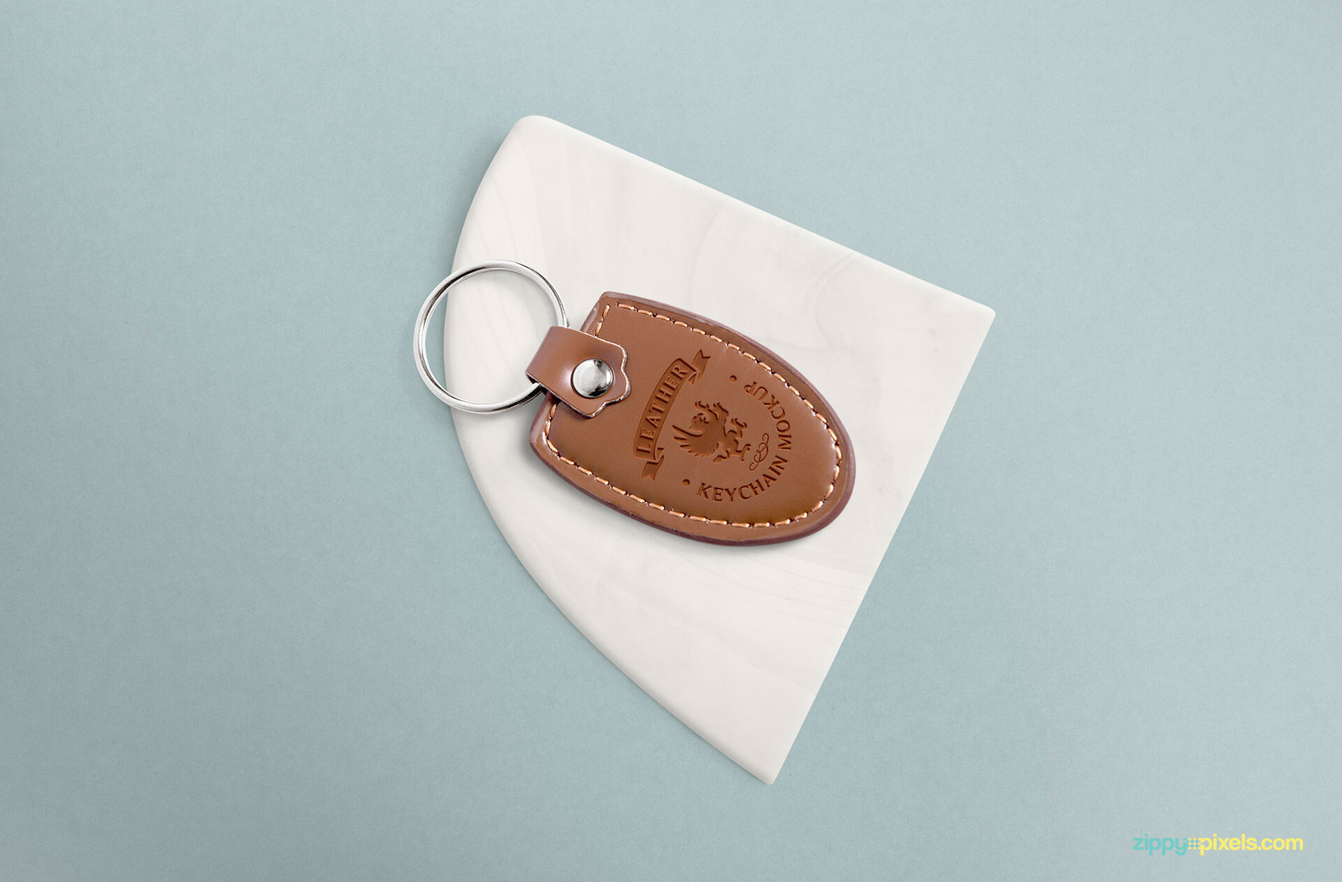 Leather Keychain Mockup From Top View