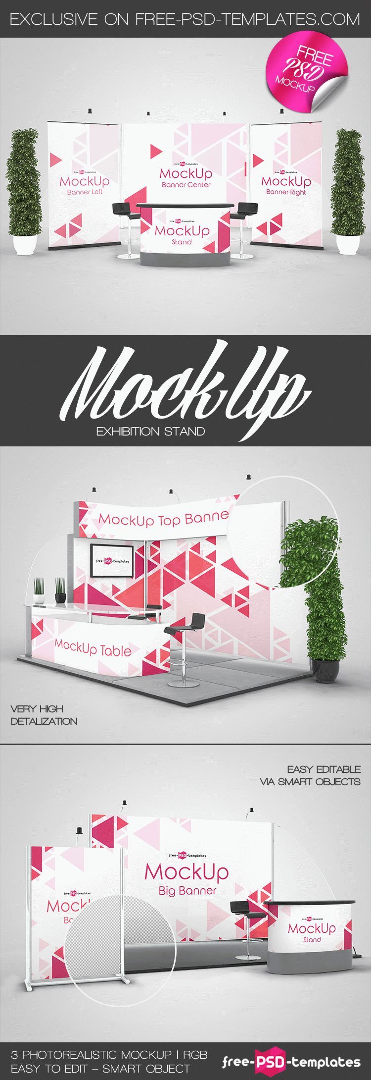3 Mockups Featuring Different Exhibition Stands