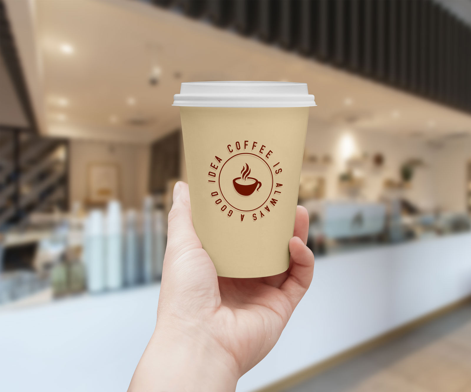 Mockup Featuring a Hand Holding a Coffee Cup with Lid preview