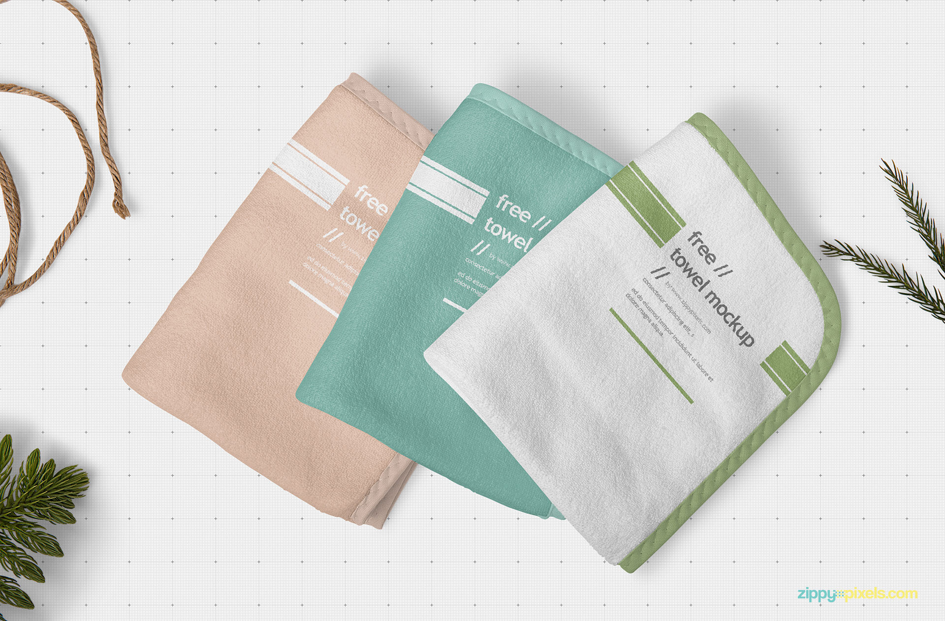 Mockup Featuring Three Hand Towels from Top View