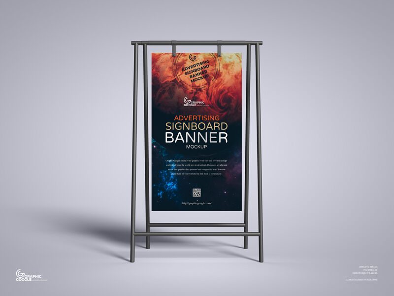 Vertical Signboard Banner Mockup on a Metal Stand