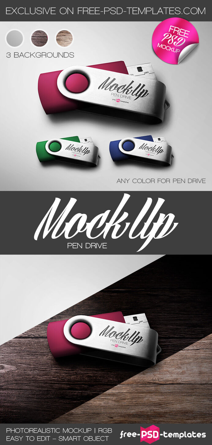 Overhead View of Three USB Flash Drive Mockup