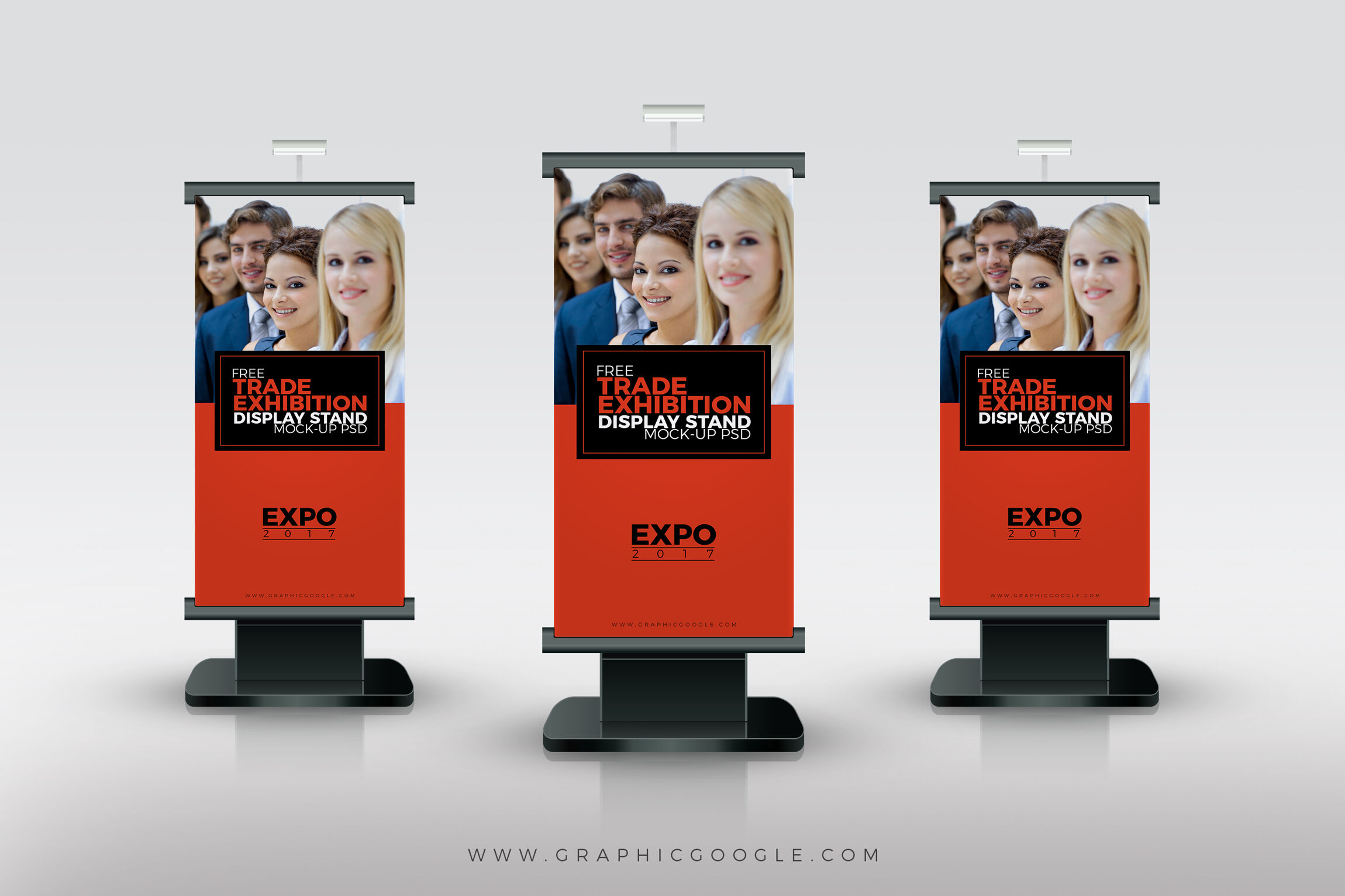 Mockup Showcasing Three Vertical Trade Exhibition Display Stand