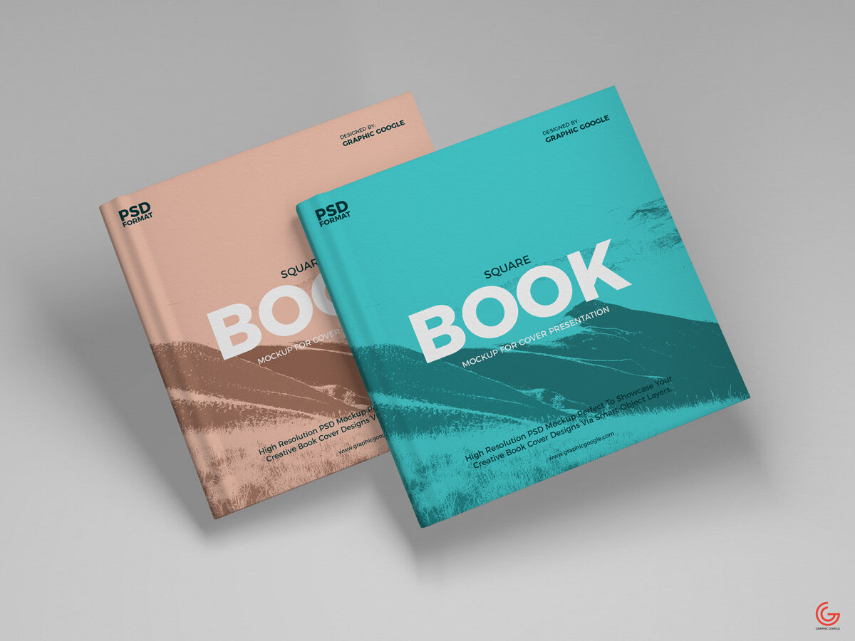 Book Cover Mockup Including Two Overlapping Square Cover Books