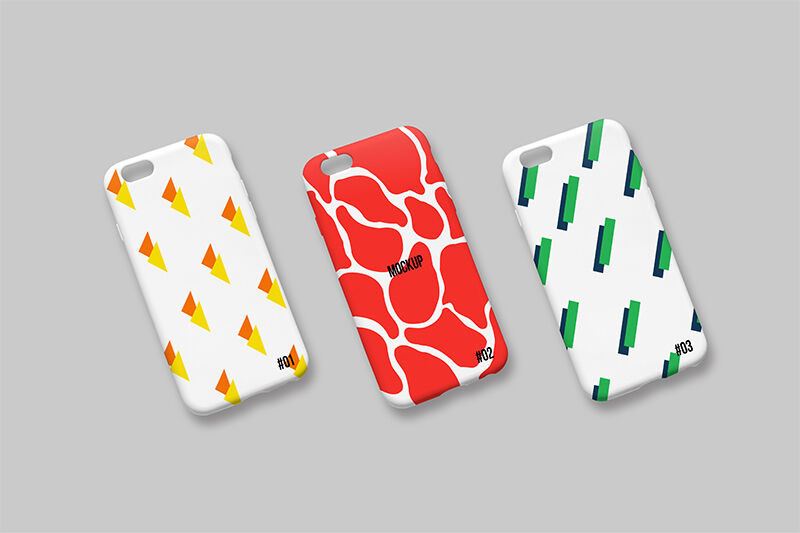 Three iPhone Cases Put Diagonally on the Surface Mockup