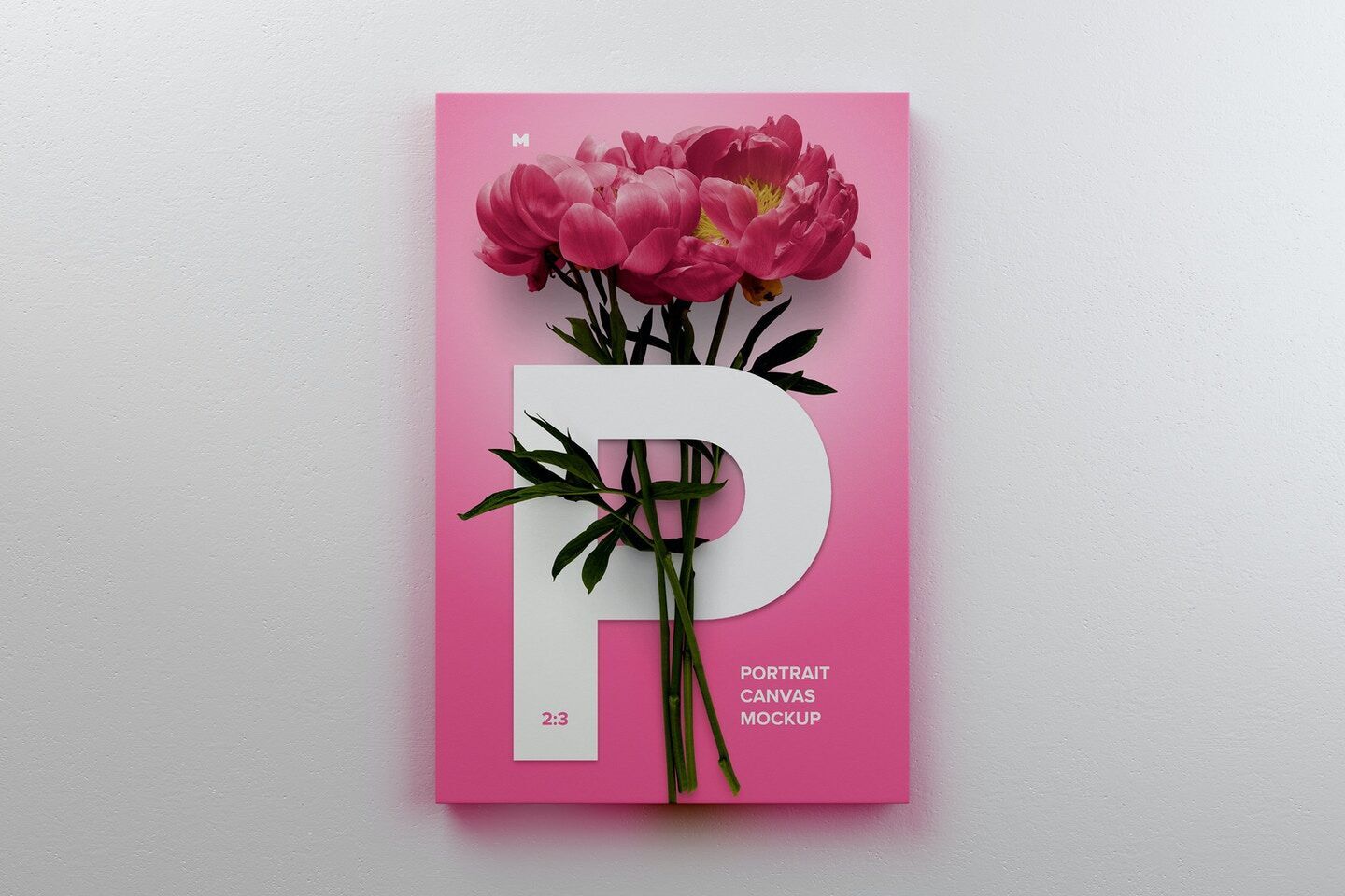 Mockup Showing 2×3 Portrait Canvas Poster Hanging on Wall