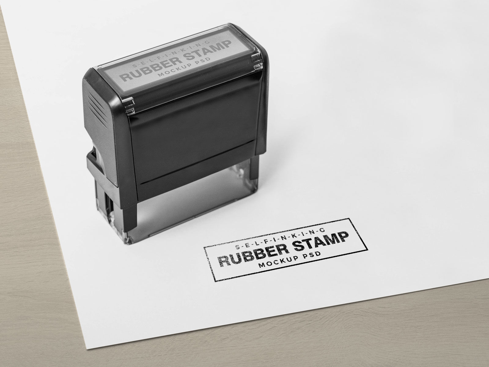 Close Shot of a Self Inking Stamp on Paper Mockup