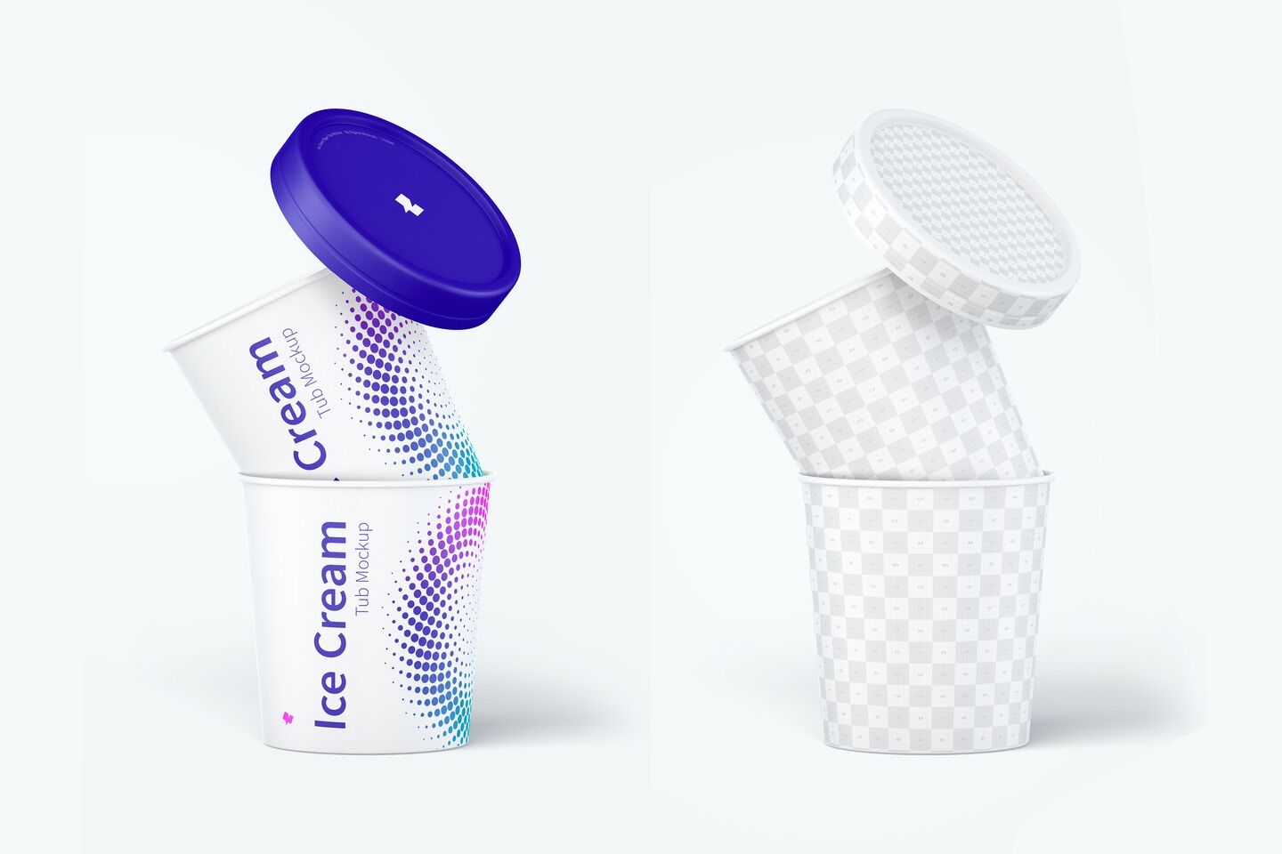 Mockup Showcasing Two Paper Ice Cream Tubs with Floating Lid