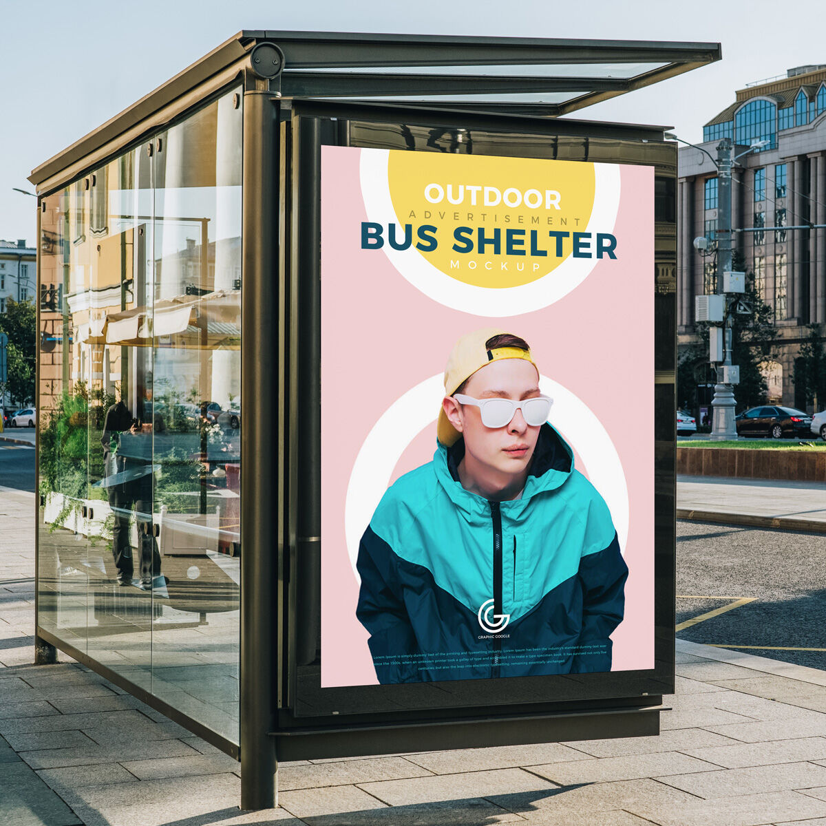 Outdoor Glass Bus Shelter Advertisement Mockup