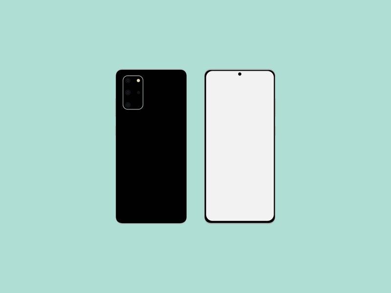 Overhead View of Samsung Galaxy S20 Back and Front Mockup