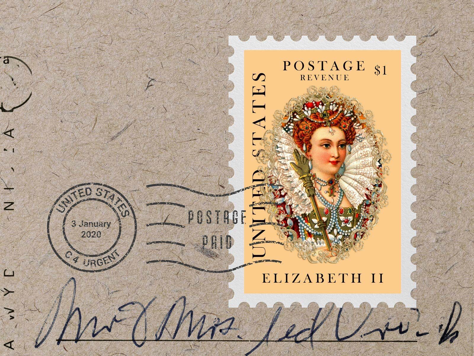 Close Shot of a Postage Stamp Mockup on an Envelope