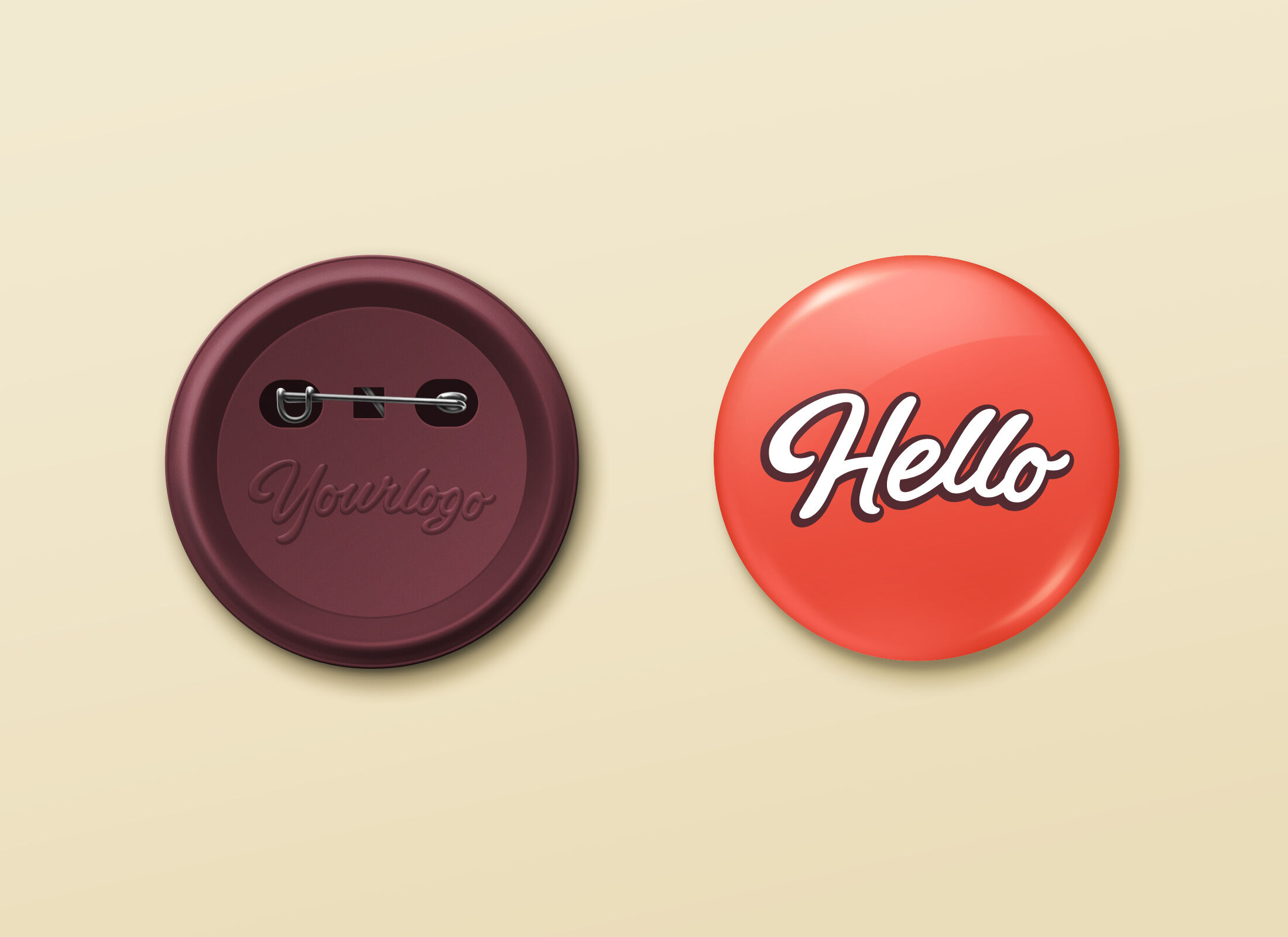 Mockup Showing Front and Back View of Two Pin Button Badges