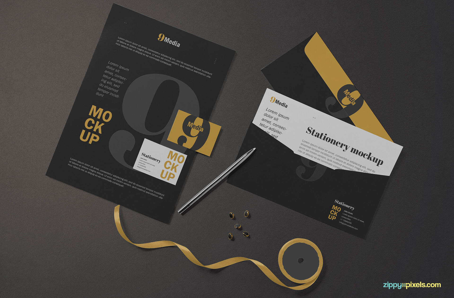 Mockup Showcasing Top view of Stationery Branding Designs preview