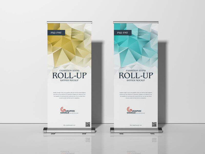 Mockup Featuring Two Roll-Up Banner Stands in Exhibition Front View